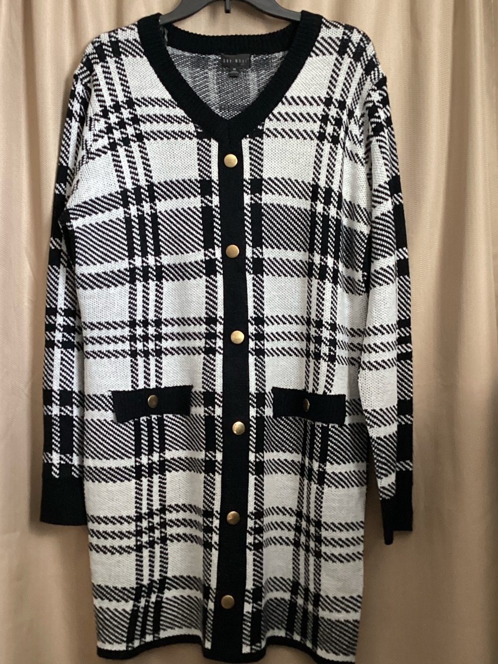 Say What Plaid Cardigan in Black & White Size 3X Like New